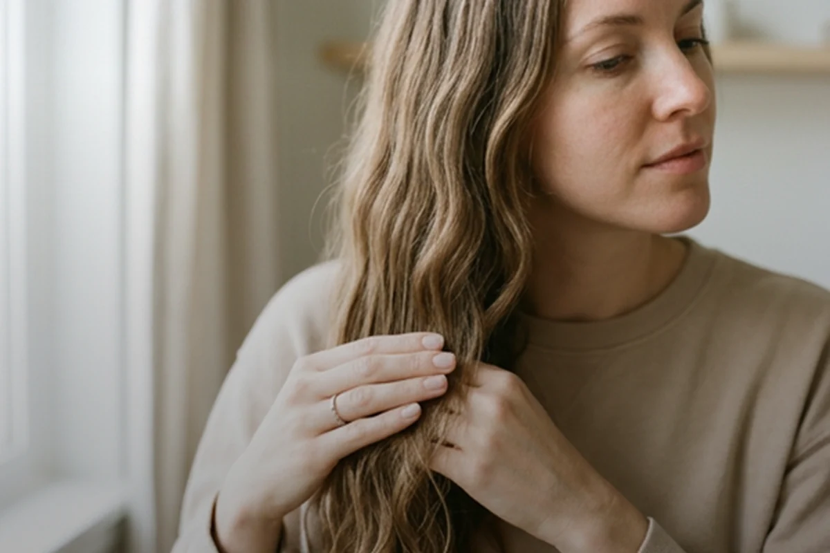 Hair care product being applied during a styling routine